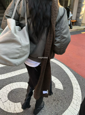 We are Amy韩代 26fw 东大门 纯色镂空 针织围巾披肩 洋气百搭