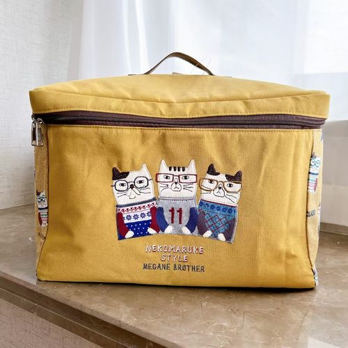 日本kusuguru刺绣猫布艺收纳箱衣物内衣玩具待产包家居收纳箱7520 - 图0