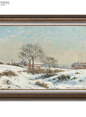 有框手绘现代简约装饰画风景雪景