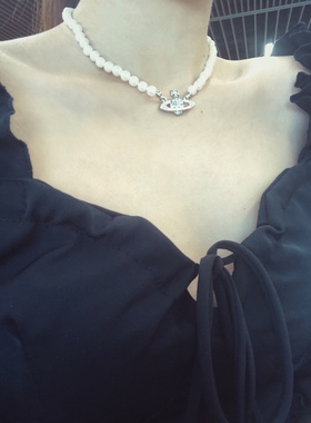 首饰满钻土星金色银色珍珠项链