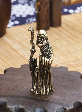 速发纯黄铜祖师摆件居道禅意佛像手把件家悟办公宠桌面茶室装饰品