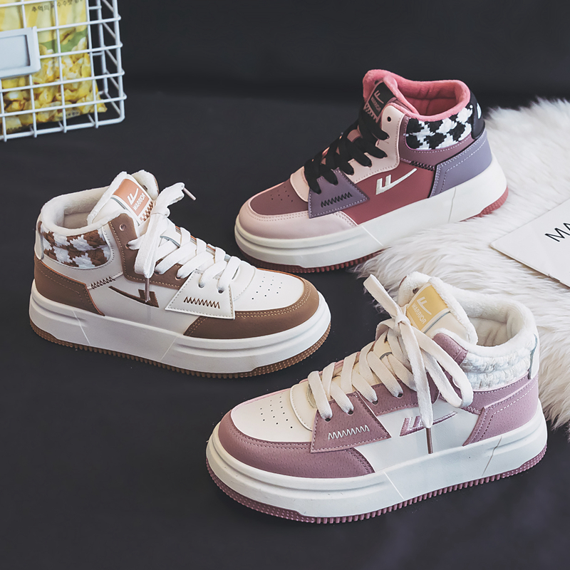 回力加绒高帮女板鞋2025冬季新款棉鞋潮流时尚百搭学生休闲德训鞋 - 图0