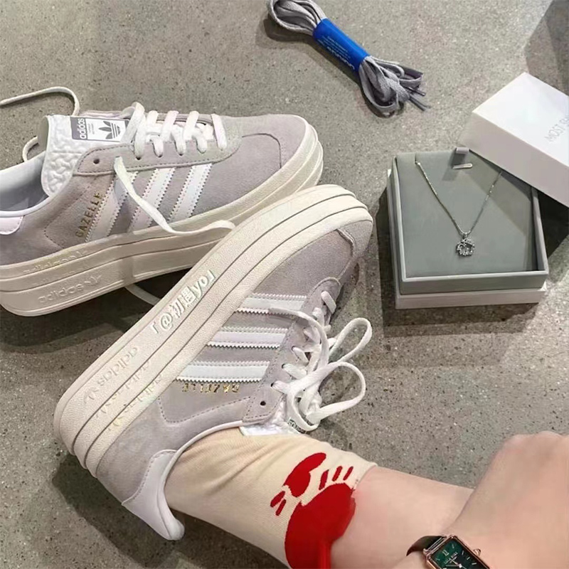 adidas三叶草女鞋Gazelle Bold经典厚底复古增高运动休闲鞋HQ6893 - 图0