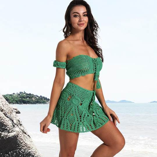 Vivian foreign trade island vacation sexy tube top skirt