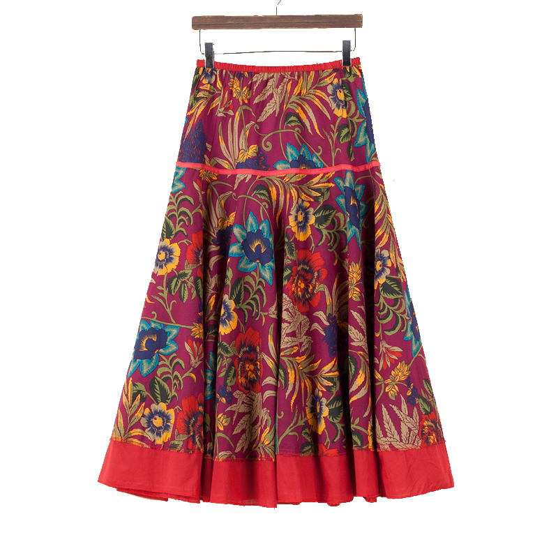 民族风半身裙度假旅游大摆棉麻裙广场舞跳舞中