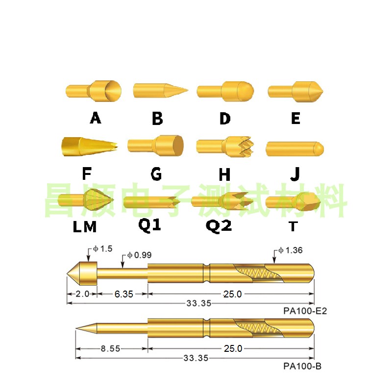测试针探针PA100-A B D E H G J Q T镀金头电路板伸缩弹簧顶针-图0