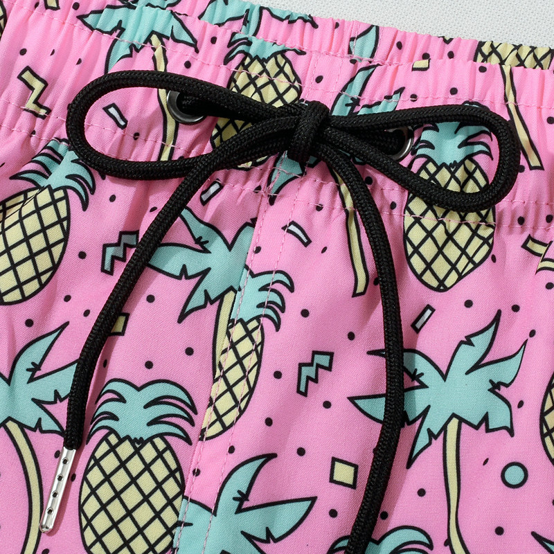 粉色菠萝印花短裤男沙滩裤速干可下水双层防尴尬海边度假温泉泳裤,淘宝优惠券,粉丝福利购,淘宝优惠卷