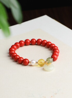 8MM手链搭配天然蜜蜡珍珠和田玉