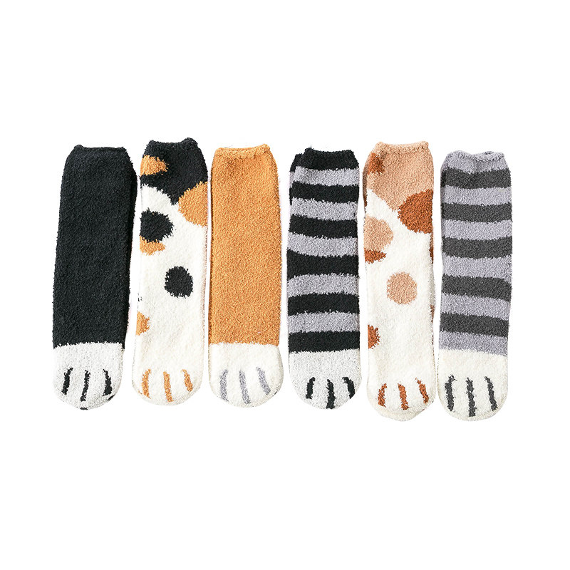 可爱猫爪袜子女中筒秋冬季加厚加绒保暖珊瑚绒睡眠毛巾地板月子袜,淘宝优惠券,粉丝福利购,淘宝优惠卷