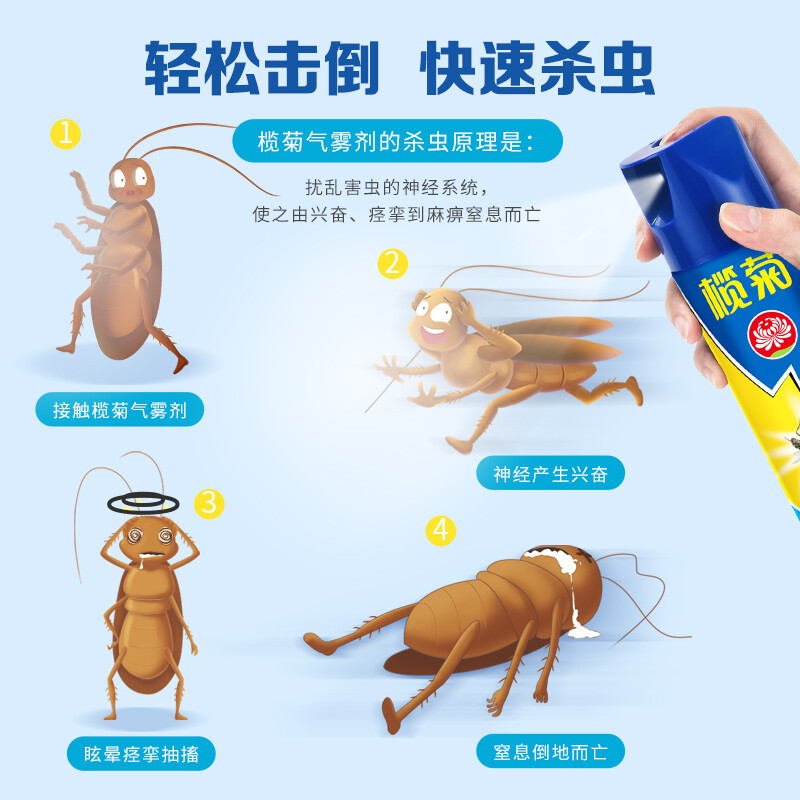 榄菊杀虫剂家用室内非无毒跳蚤蚊子蜘蛛杀蟑螂喷雾剂灭害灵气雾剂