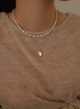 小众竹节锁骨链天然贝壳毛衣链