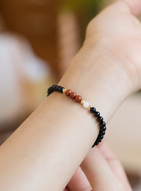 天然4MM黑玛瑙南红玛瑙细手链
