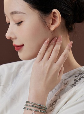 绿竹天然水草玛瑙纯银竹节手链女多圈手串古风新中式礼物2024新款