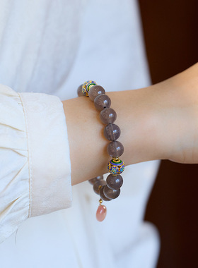 Y天然烟紫玛瑙手串景泰蓝繁花好运饰品盐源平安扣玉髓手链礼物