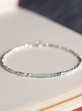 小美好小碎银子新中式天然渐变蓝碧玺925纯银手链女简约送女友礼
