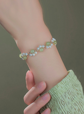 小猫爪天然和田玉珍珠手链饰品