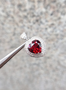正品天然鸽血红宝石色爱心型纯银