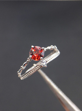 正品天然鸽血红宝石色石榴石纯银