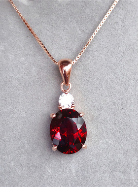 新款镀18k白金送项链酒红石榴石