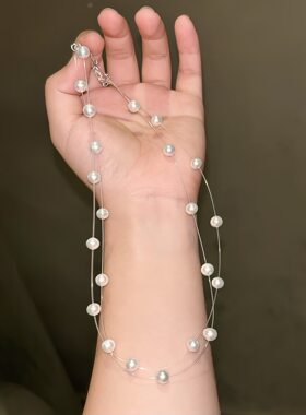 隐形线银河满天星6mm-7mm淡水珍珠项链s925银扣头露思同款