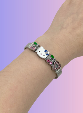 SoulFerry手链Y2K亚文化配饰千禧涩谷辣妹ins风kt猫镶钻钢带手环