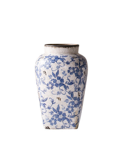 Adornos de porcelana azul y blanca, arreglo floral francés medieval, sala de estar, nuevo estilo chino clásico, sentido retro, cerámica decorativa de porcelana de alta gama