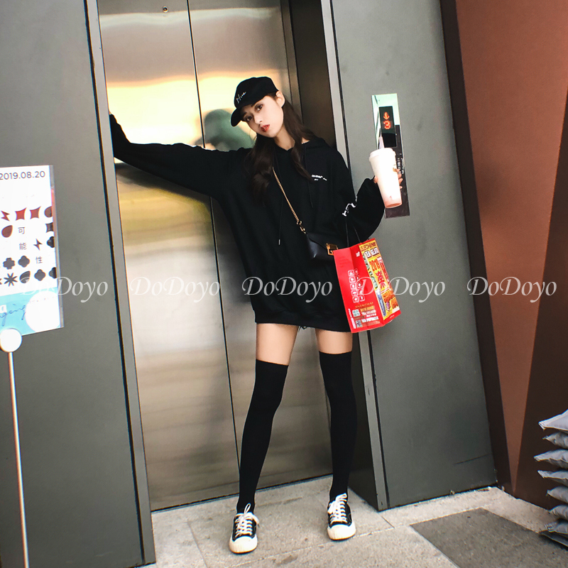 洞洞妖 压力过膝袜日系黑色显瘦jk高筒袜欧美街头ins潮秋冬长筒袜 - 图2