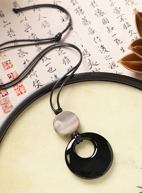 天然石黑玛瑙吊坠高级感毛衣链