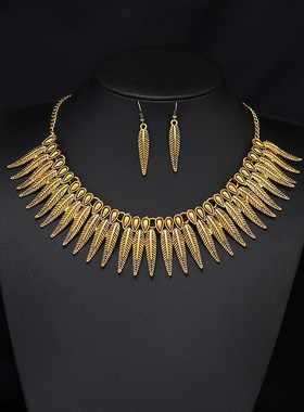 欧美复古个性锁骨链耳环套装女