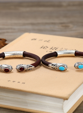 西藏鸡血藤手镯无节藏银藤镯