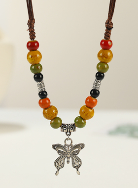 新中式复古文艺陶瓷蝴蝶项链系列