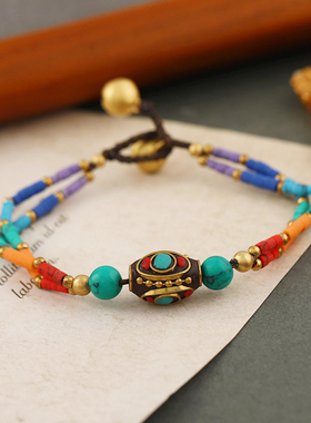 原创藏式彩色尼泊尔编织手链女