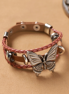 复古美拉德废土风牛皮叠戴手链