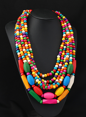 复古民族风木质项链欧美风毛衣链