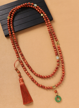 新中式国风花梨木斜挎链长款项链