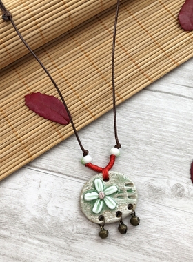 手工甜美风陶瓷森系铃铛流苏吊坠
