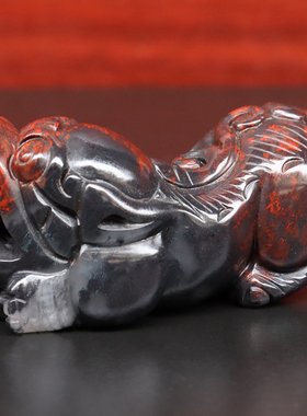 貔貅手把件桂林鸡血石乾坤料鸿运摆件霸王貔貅29*30*66mm95g