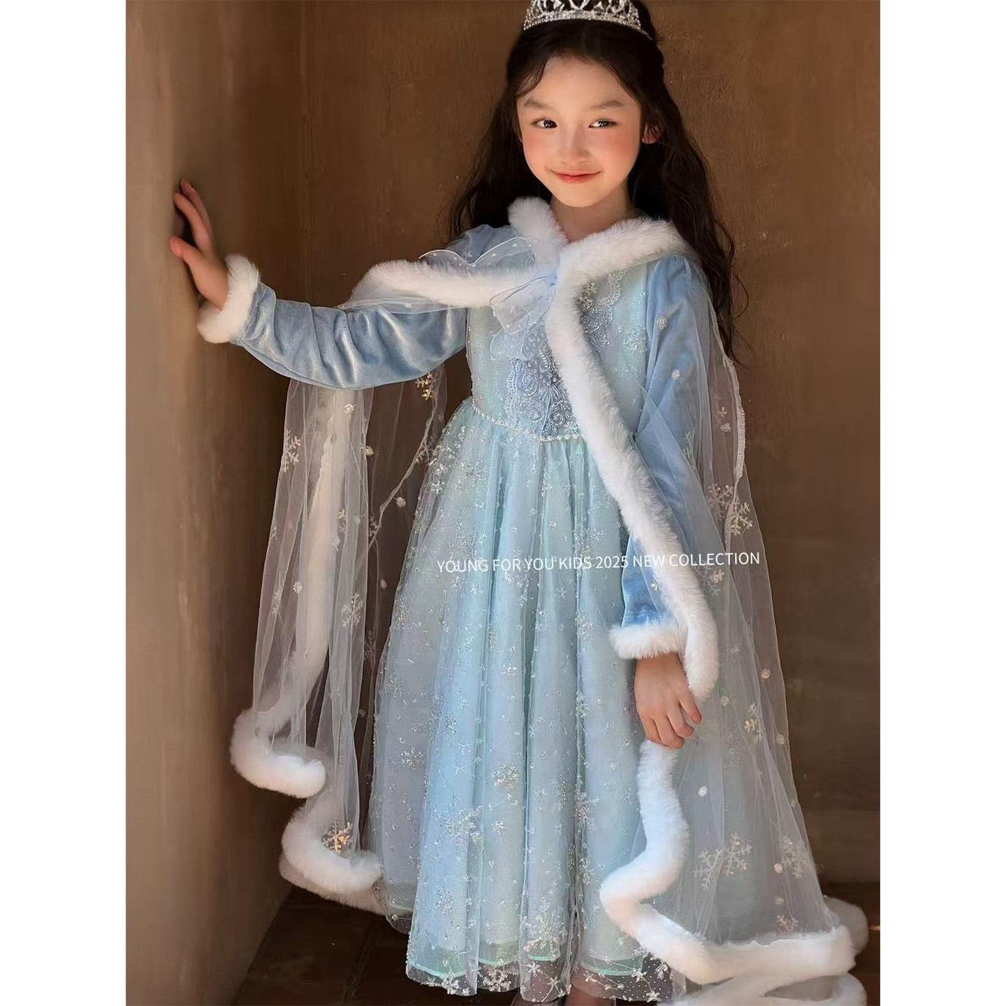 YFY秋冬女童高定款刺绣雪花艾莎公主礼服冰雪奇缘连衣裙斗篷生日,淘宝优惠券,粉丝福利购,淘宝优惠卷