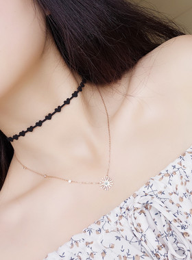 正能量太阳花玫瑰金女不掉色项链