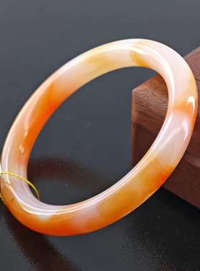 天然玛瑙玉髓圆条手镯水墨花纹红色花纹新中式国风手镯气质女