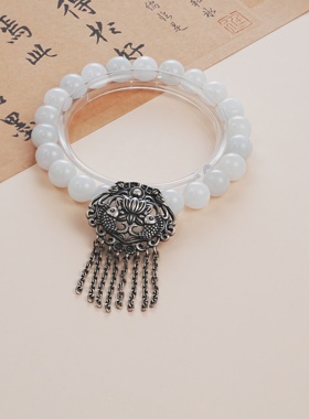 原创设计天然翡翠圆珠手链小众复古个性流苏滴流手串男女同款