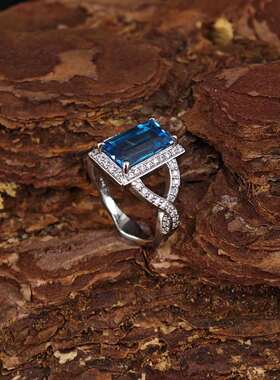 925纯银镶嵌天然托帕石戒指闭口小众个性心形可调节指环