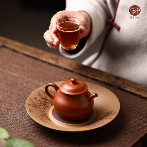 宏中 紫砂壶承干泡台手工刻绘托盘茶道具零配件精品干泡茶盘壶垫 - 图2