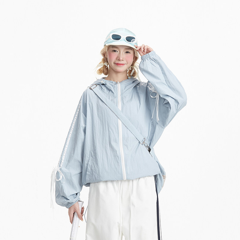 NERESUM户外轻薄透气蝴蝶结条纹防晒衣女夏季速干运动防晒服外套,淘宝优惠券,粉丝福利购,淘宝优惠卷