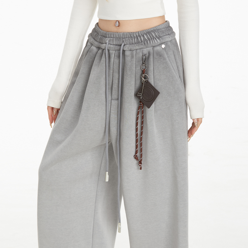 NERESUM加绒卫裤女美式宽松垂感裤子ins潮牌挂饰爵士舞运动休闲裤 - 图2