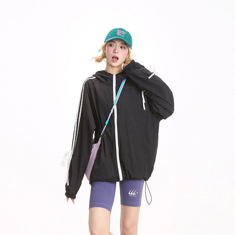 NERESUM户外轻薄透气蝴蝶结条纹防晒衣女夏季速干运动防晒服外套,淘宝优惠券,粉丝福利购,淘宝优惠卷