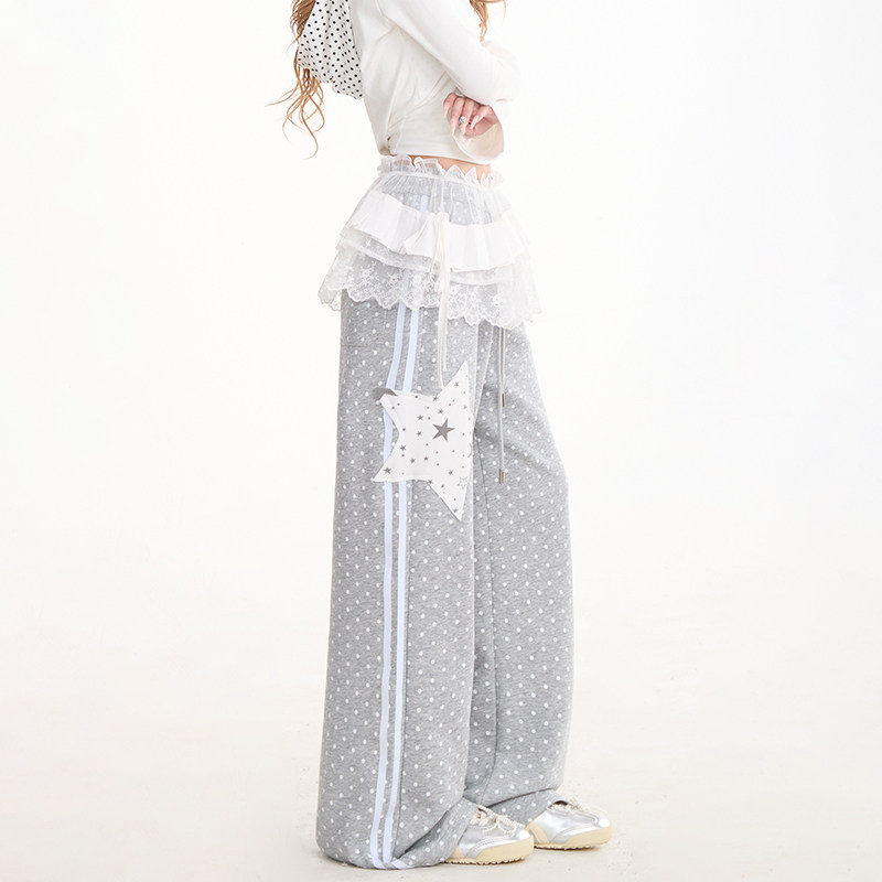 NERESUM波点满印星星贴布卫裤女新款复古显瘦直筒裤垂感休闲裤,淘宝优惠券,粉丝福利购,淘宝优惠卷