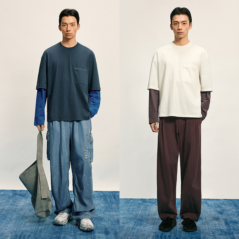 [商场同款]速写男装2025秋季新品长袖T恤撞色拼接假两件9P7113970 - 图0