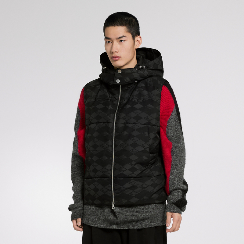 速写男装秋季新款短款连帽羽绒马甲提花美式街头潮流时尚设计无袖 - 图2