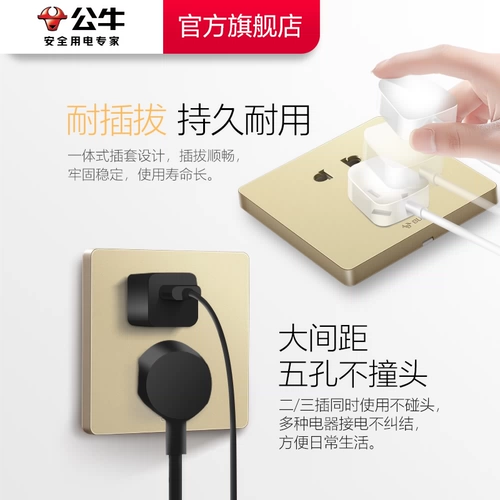 Переключатель флагманского магазина бычьего сокета, воздушная кондиционирование 16A, пять -отверстие панели 10A панель темная установка G12 Gold